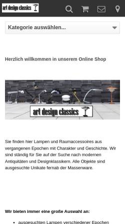 Vorschau der mobilen Webseite www.art-design-classics.de, art design classics
