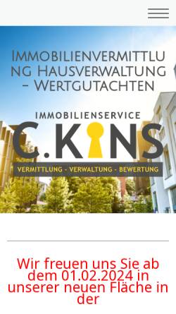 Vorschau der mobilen Webseite kins-immobilien.jimdo.com, Gerhard Kins Immobilien