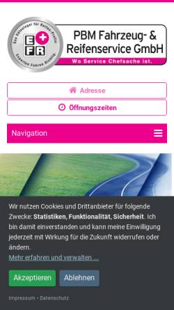 Vorschau der mobilen Webseite www.pbmgmbh.de, PBM Fahrzeug - und Reifenservice GmbH