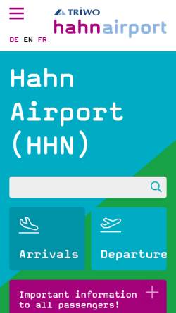 Vorschau der mobilen Webseite www.flughafen-hahn.de, Flughafen Frankfurt Hahn