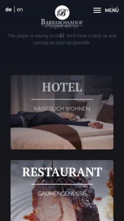Vorschau der mobilen Webseite www.barbarossahof.com, Hotel-Restaurant Barbarossahof