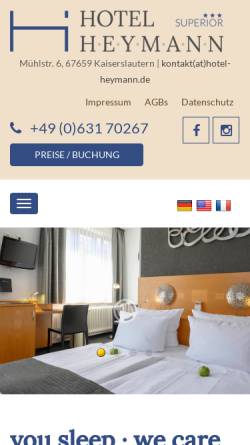 Vorschau der mobilen Webseite www.hotel-heymann.de, Hotel Heymann