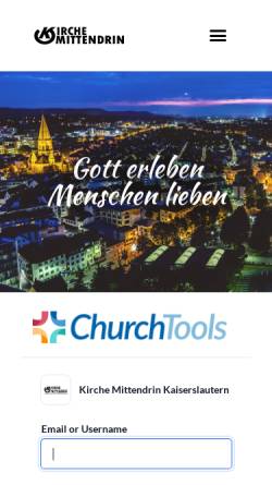 Vorschau der mobilen Webseite k-mittendrin.de, Kirche Mittendrin - Internationale Pfingstgemeinde Kaiserslautern (ehemals Lagerhauskirche)