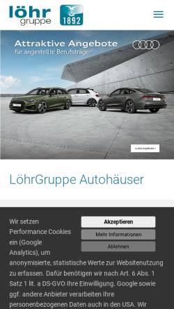 Vorschau der mobilen Webseite loehrgruppe.de, Volkswagen Zentrum Koblenz