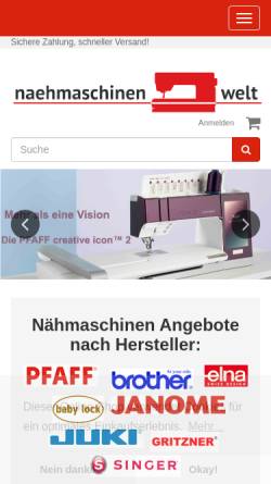 Vorschau der mobilen Webseite www.naehmaschinen-welt.de, Nähzentrum Landau, Beate Kraus