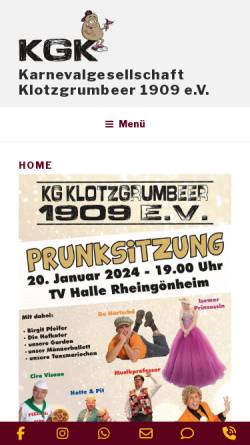 Vorschau der mobilen Webseite www.kg-klotzgrumbeer.de, Karnevalverein KG Klotzkrumbeer