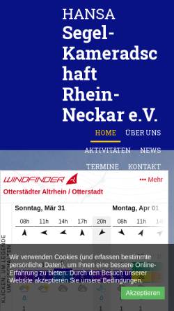 Vorschau der mobilen Webseite www.hsk-ludwigshafen.de, Hansa Segelkameradschaft Rhein-Neckar e.V.