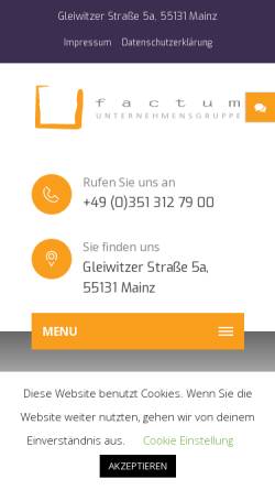 Vorschau der mobilen Webseite www.factum-ag.de, factum Unternehmensgruppe