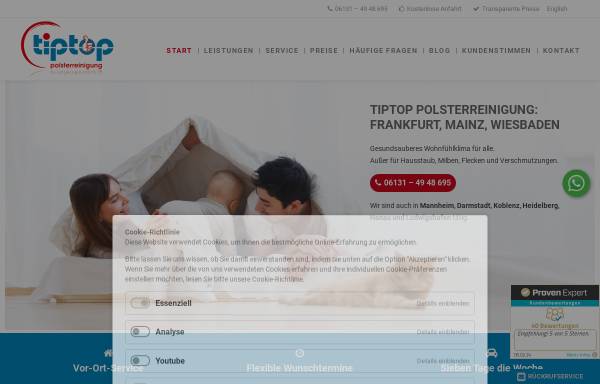 Vorschau von www.tiptop-polsterreinigung.de, Tiptop Polsterreinigung