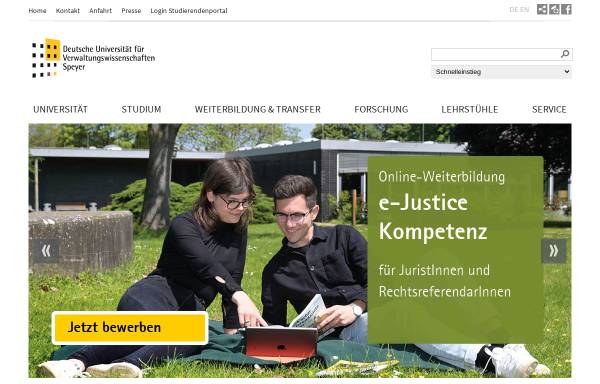 Vorschau von www.uni-speyer.de, Deutsche Univeristät für Verwaltungswissenschaften Speyer