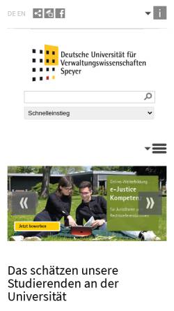 Vorschau der mobilen Webseite www.uni-speyer.de, Deutsche Univeristät für Verwaltungswissenschaften Speyer