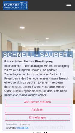 Vorschau der mobilen Webseite www.baumann-spanndecken.de, Baumann Spanndecken GmbH
