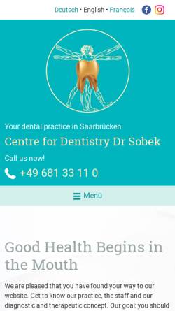 Vorschau der mobilen Webseite www.sobek-zahnmedizin.de, Dr. med. dent. Christian Sobek und Kollegen