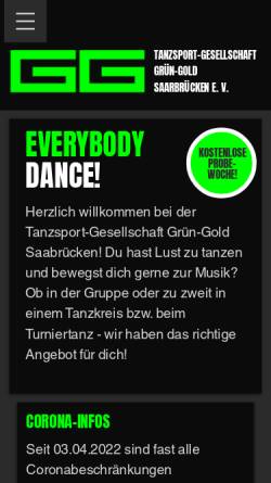 Vorschau der mobilen Webseite www.gruen-gold.net, Tanzsport-Gesellschaft Grün-Gold Saarbrücken e. V.