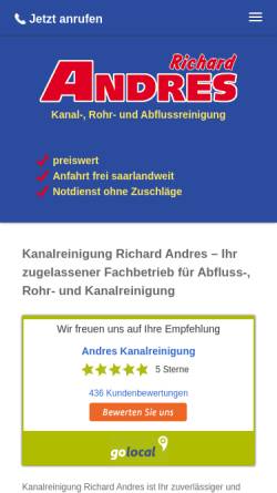 Vorschau der mobilen Webseite www.kanalreinigung-andres.de, Kanalreinigung Richard Andres