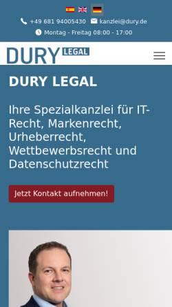 Vorschau der mobilen Webseite www.dury.de, Rechtsanwaltskanzlei Dury