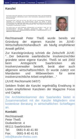 Vorschau der mobilen Webseite www.kanzlei-theiss.com, Rechtsanwalt Peter Theiß