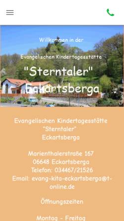 Vorschau der mobilen Webseite www.sterntaler-eckartsberga.de, Evangelische Kindertagesstätte Eckartsberga