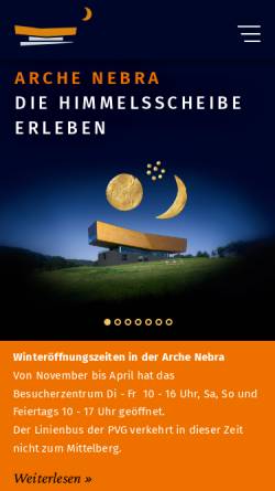 Vorschau der mobilen Webseite www.himmelsscheibe-erleben.de, Arche Nebra – Die Himmelsscheibe erleben