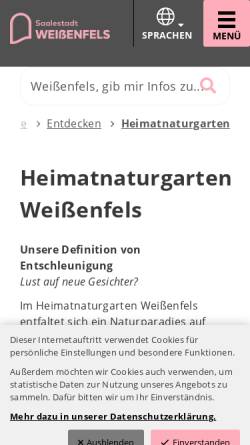 Vorschau der mobilen Webseite www.tierpark-weissenfels.de, Heimatnaturgarten Weißenfels
