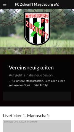 Vorschau der mobilen Webseite www.fc-zukunft.de, FC Zukunft Magdeburg e.V.