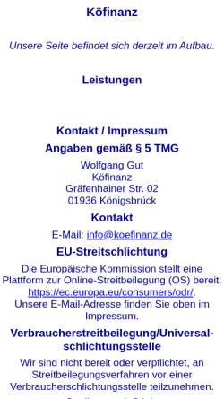 Vorschau der mobilen Webseite www.koefinanz.de, Königsbrücker Finanzdienstleistungs-Vermittungs GmbH