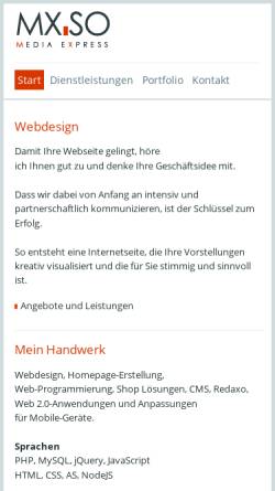 Vorschau der mobilen Webseite www.mx-so.de, MX-SO Webdesign und Programmierung