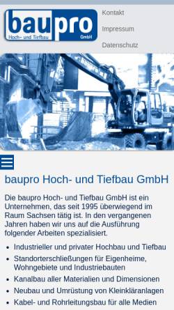 Vorschau der mobilen Webseite www.baupro-gmbh.de, baupro Hoch- und Tiefbau GmbH