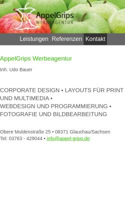 Vorschau der mobilen Webseite www.appel-grips.de, Appel Grips Werbeagentur