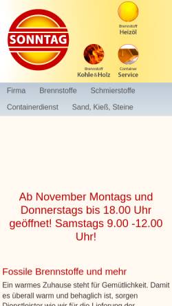 Vorschau der mobilen Webseite www.sonntag-glauchau.de, Brennstoffe Sonntag