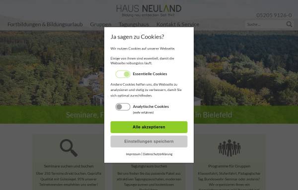 Vorschau von www.haus-neuland.de, Heimvolkshochschule Haus Neuland e.V.