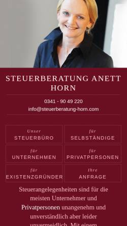 Vorschau der mobilen Webseite www.steuerberater-horn-leipzig.de, Steuerberatung Anett Horn
