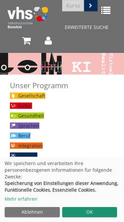 Vorschau der mobilen Webseite www.vhs-bielefeld.de, Volkshochschule Bielefeld