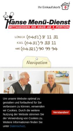 Vorschau der mobilen Webseite www.hanse-md.de, Hanse Menü-Dienst und Senioren-Verpflegung Lübeck GmbH