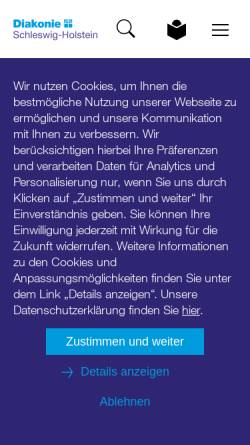 Vorschau der mobilen Webseite www.diakonie-sh.de, Diakonisches Werk Schleswig-Holstein