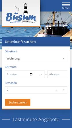Vorschau der mobilen Webseite www.buesum-ferienwohnungen.de, Büsum Vermietungen, Sylvia Mindemann