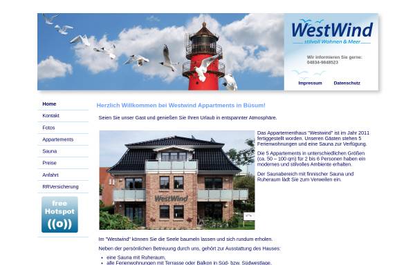 Vorschau von www.westwind-buesum.de, Westwind Appartements