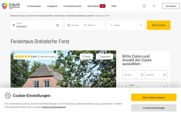 Vorschau von www.traum-ferienwohnungen.de, Ferienhaus Drelsdorfer Forst, Herr Rolf Erichsen