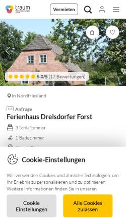Vorschau der mobilen Webseite www.traum-ferienwohnungen.de, Ferienhaus Drelsdorfer Forst, Herr Rolf Erichsen