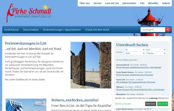 Vorschau von www.die-insel-sylt.de, Pirko Schmidt Appartement-Vermittlung List
