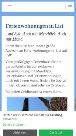 Vorschau der mobilen Webseite www.die-insel-sylt.de, Pirko Schmidt Appartement-Vermittlung List