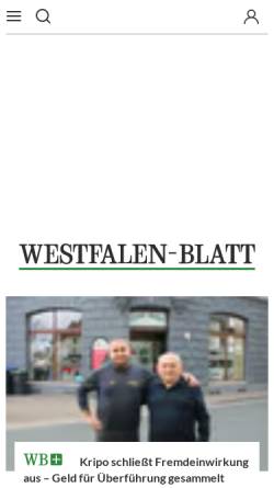 Vorschau der mobilen Webseite www.westfalen-blatt.de, Westfalen-Blatt Vereinigte Zeitungsverlage GmbH