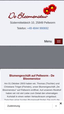 Vorschau der mobilen Webseite www.debloomenstuv.de, De Bloomenstuuv, Christiane Trögel