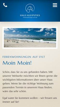 Vorschau der mobilen Webseite www.sylt-ferienwohnungen-kleipsties.de, Haus Kleipsties