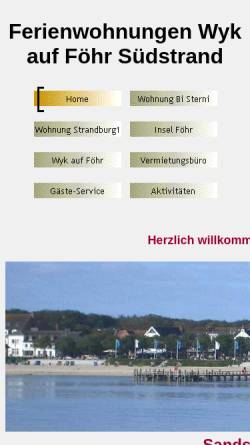 Vorschau der mobilen Webseite www.sterni-foehr.de, Ferienwohnungen Strandburg und Bi Sterni