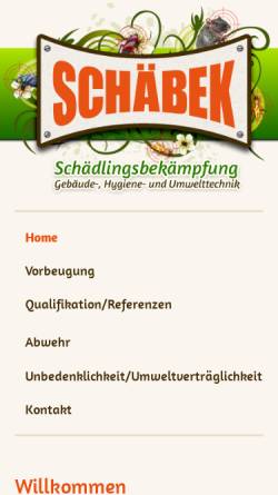 Vorschau der mobilen Webseite www.schaebek.de, Schäbek Schädlingsbekämpfung