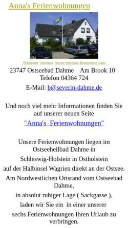 Vorschau der mobilen Webseite www.severin-dahme.de, Anna's Ferienwohnungen - Familie Anna und Bernd Severin