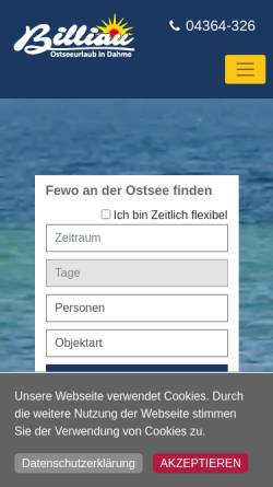 Vorschau der mobilen Webseite www.ostseeurlaub.de, Zimmervermittlung Billiau