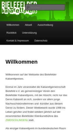 Vorschau der mobilen Webseite www.kabarett-bielefeld.de, Kabarettgemeinschaft Bielefeld e.V.