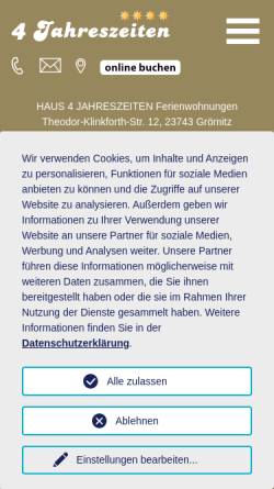 Vorschau der mobilen Webseite www.haus-4-jahreszeiten.de, Apartmenthaus 4 Jahreszeiten